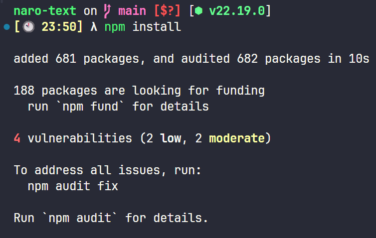 npm installを実行した例